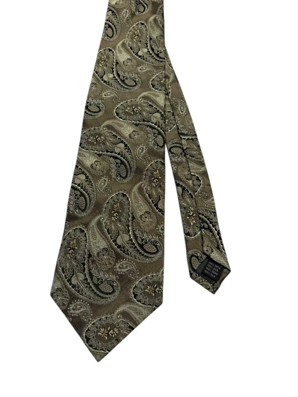 Men's Paisley Silk Tie in Olive Green and Black